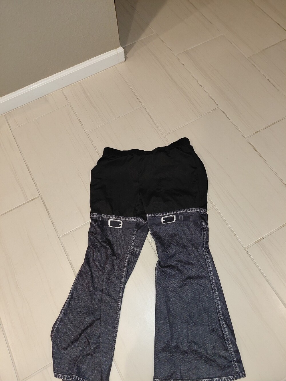 SHEIN Curve 1XL Faux Denim Jean Print Flare Pull-On Stretch Pants